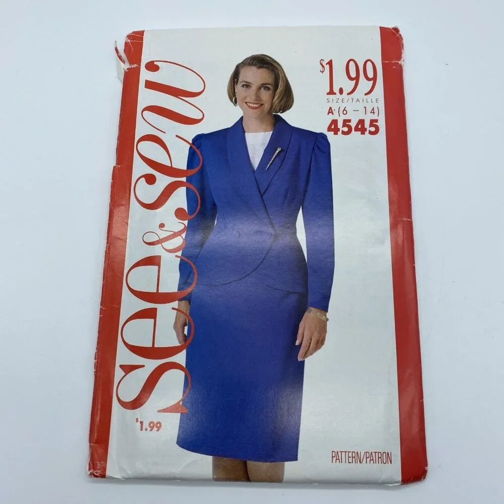 Butterick 4545 Ladies Double Breasted Jacket-Pencil Skirt & Top 6 8 10 12 14